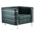Luxurious Black 1-Seater Sofa with Sleek Stainless Steel Legs – 2024 Modern PU/Full Leather Design